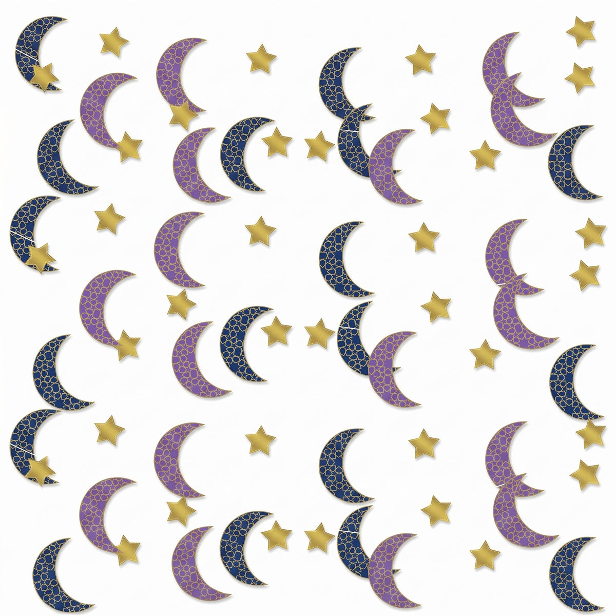 Moon & Star String Decorations - Blue, Purple & Gold, 7 ft, 6-Pack for Eid Celebrations