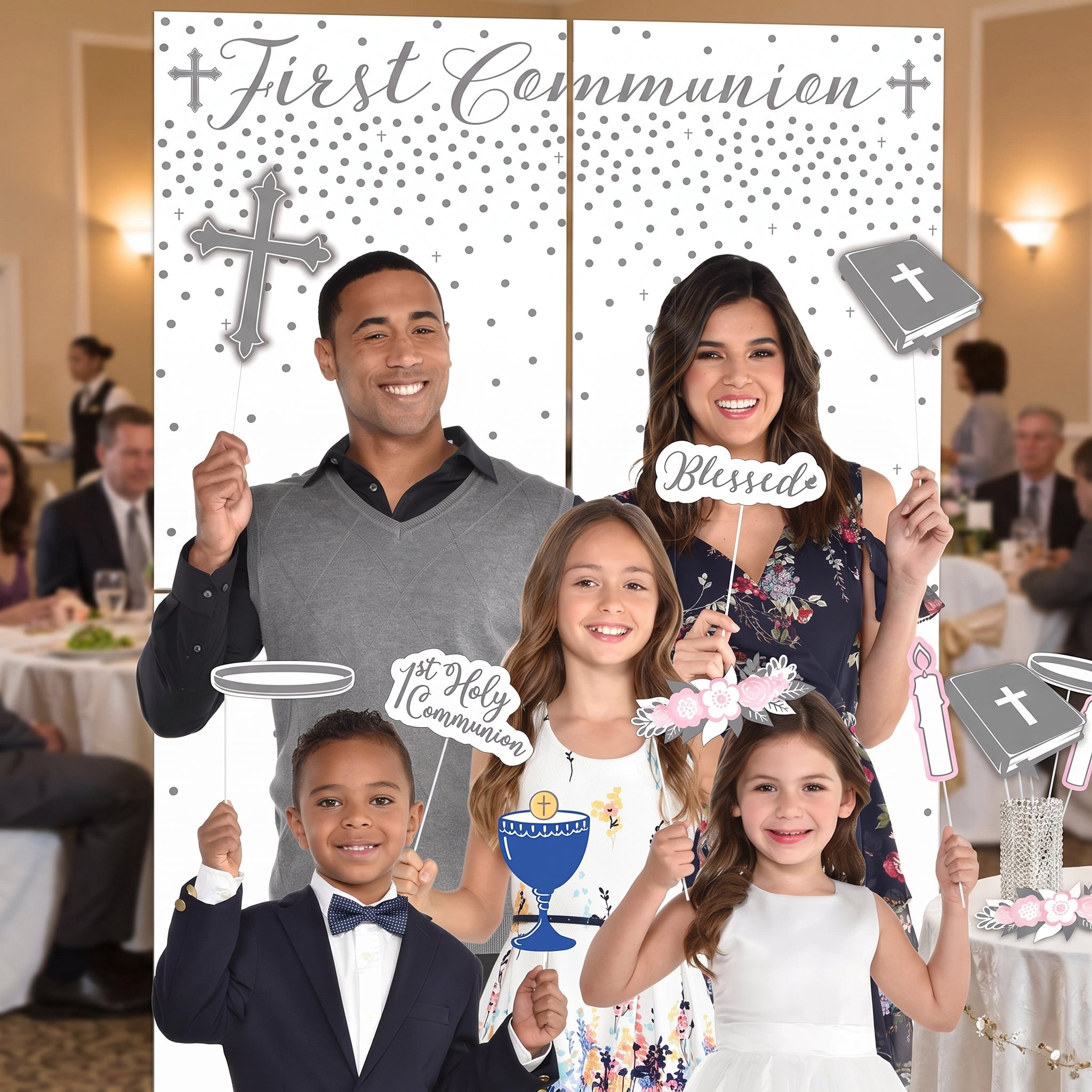 First Communion Scene Setter with Photo Booth Props Kit