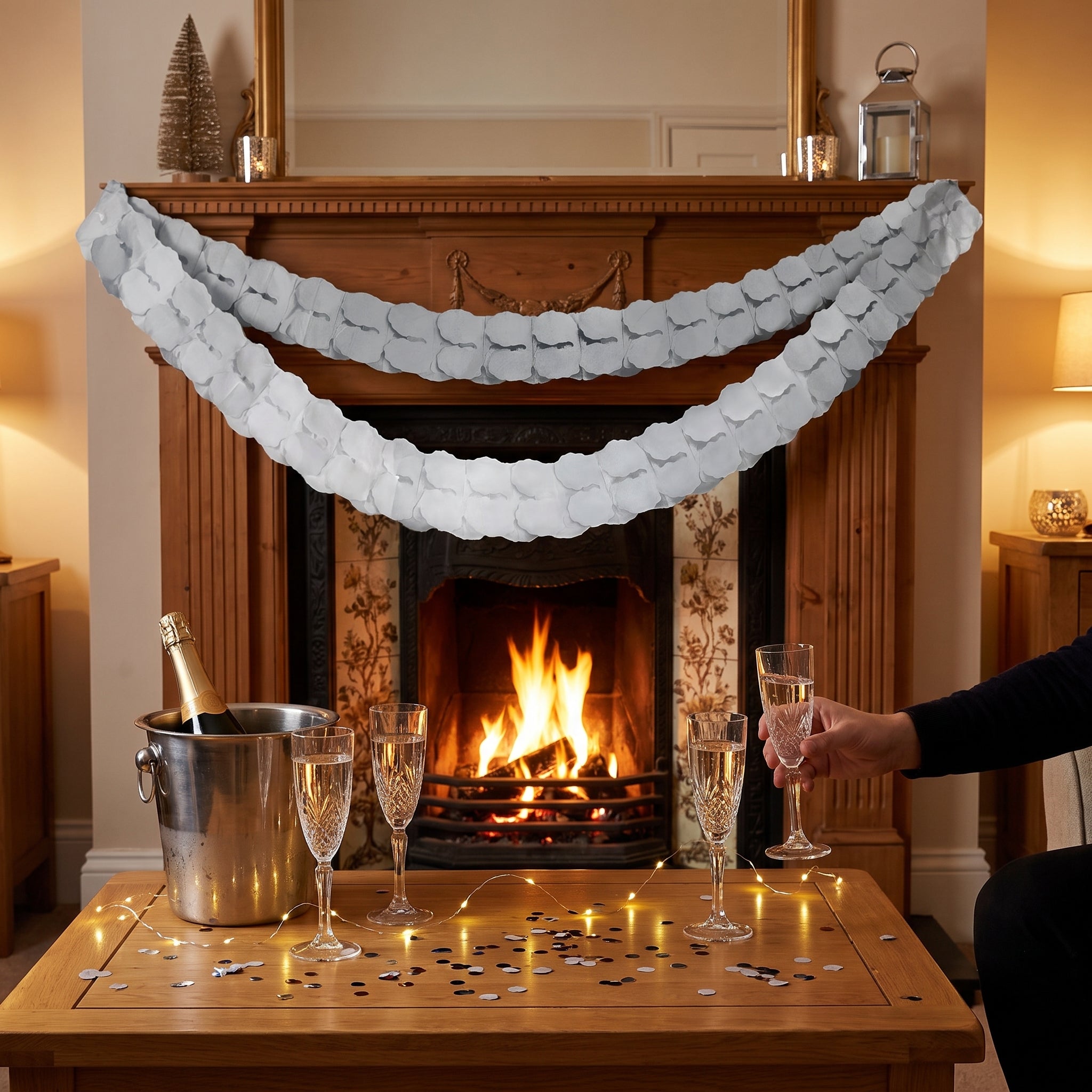 Elegant Silver Tissue Paper Garland - 12 ft