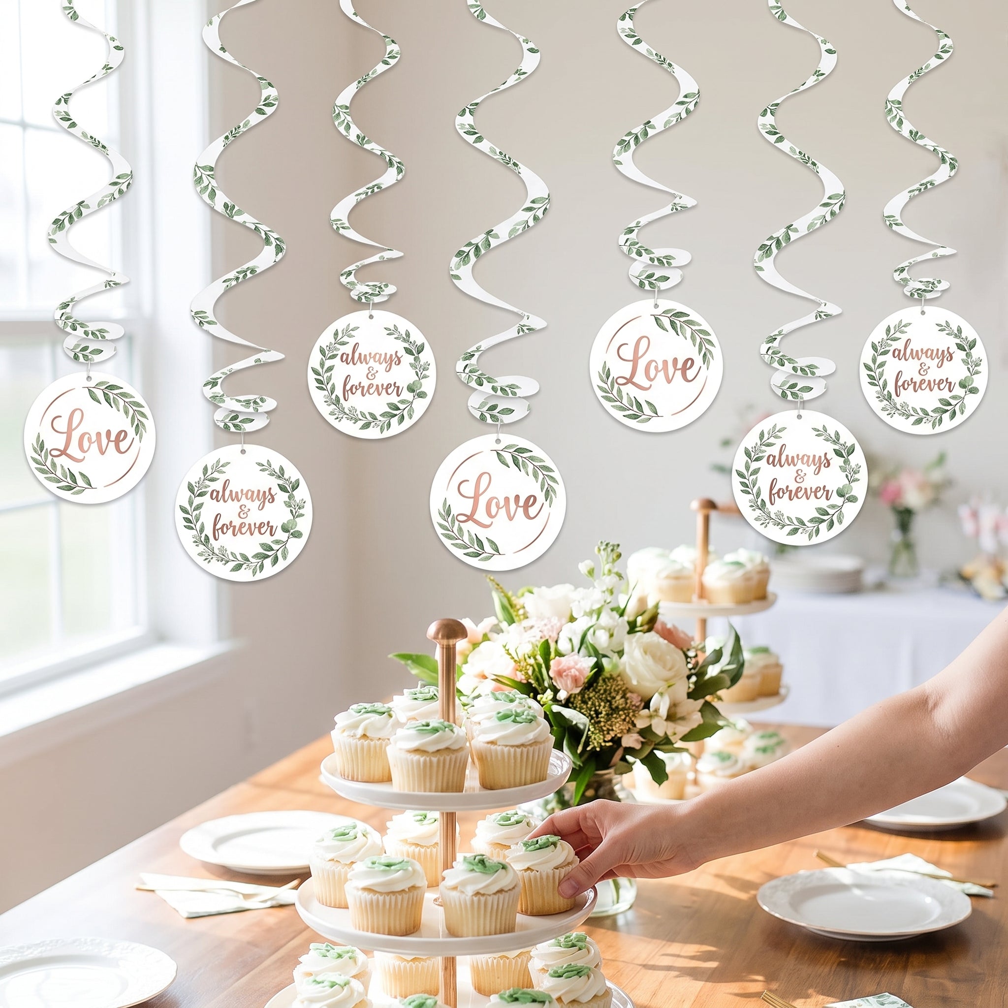 Love & Leaves Spiral Hanging Decor for Weddings, 12-Pack