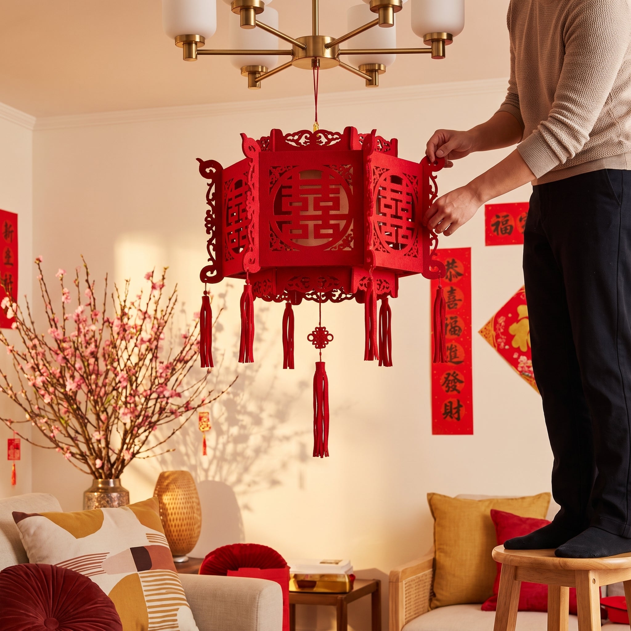 18-inch Chinese Palace Felt Lantern for Lunar New Year