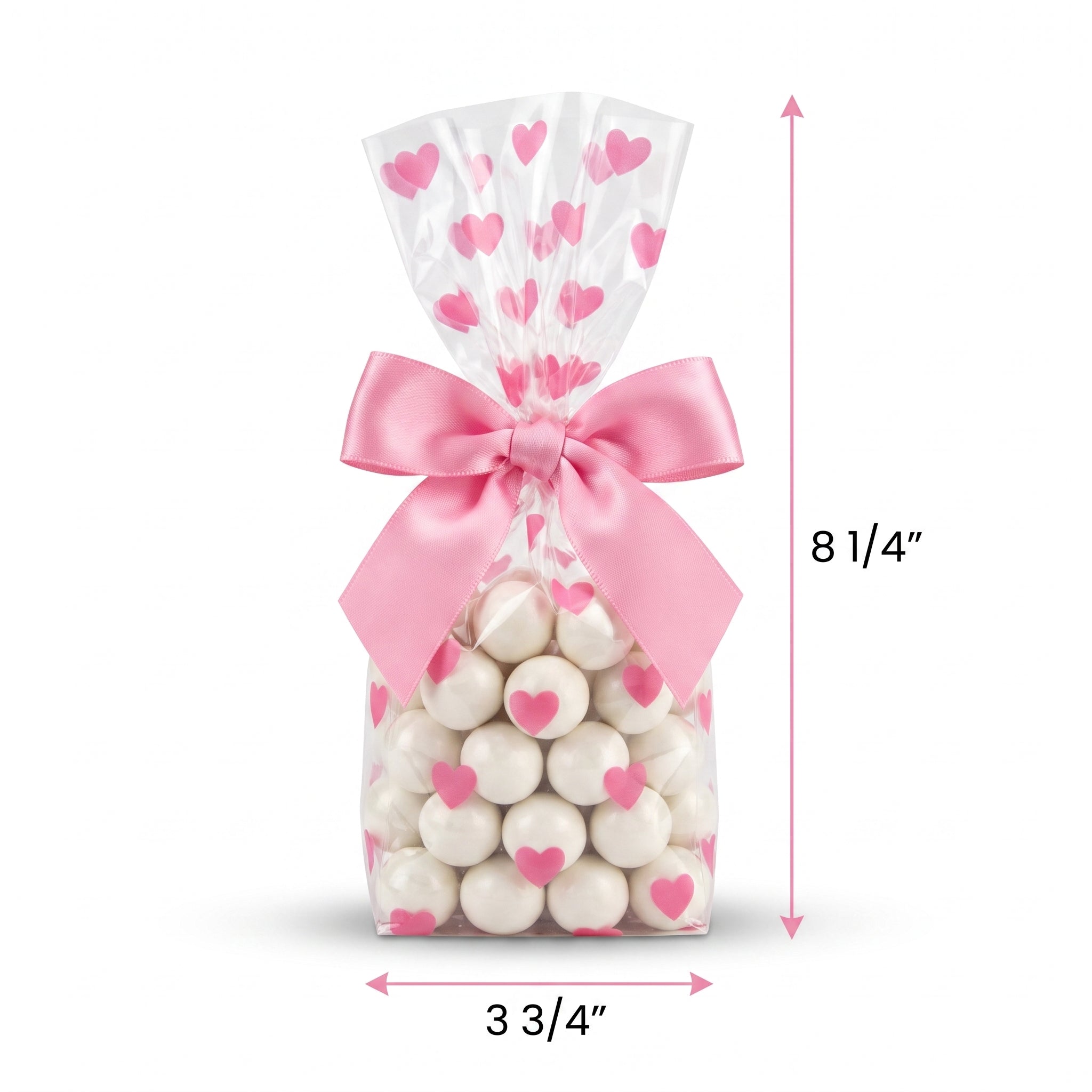 Pink Hearts Baby Shower Treat Bags with Bows - 12 Pack