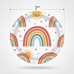 Retro Rainbow 7" Round Paper Dessert Plates - 8 Pack