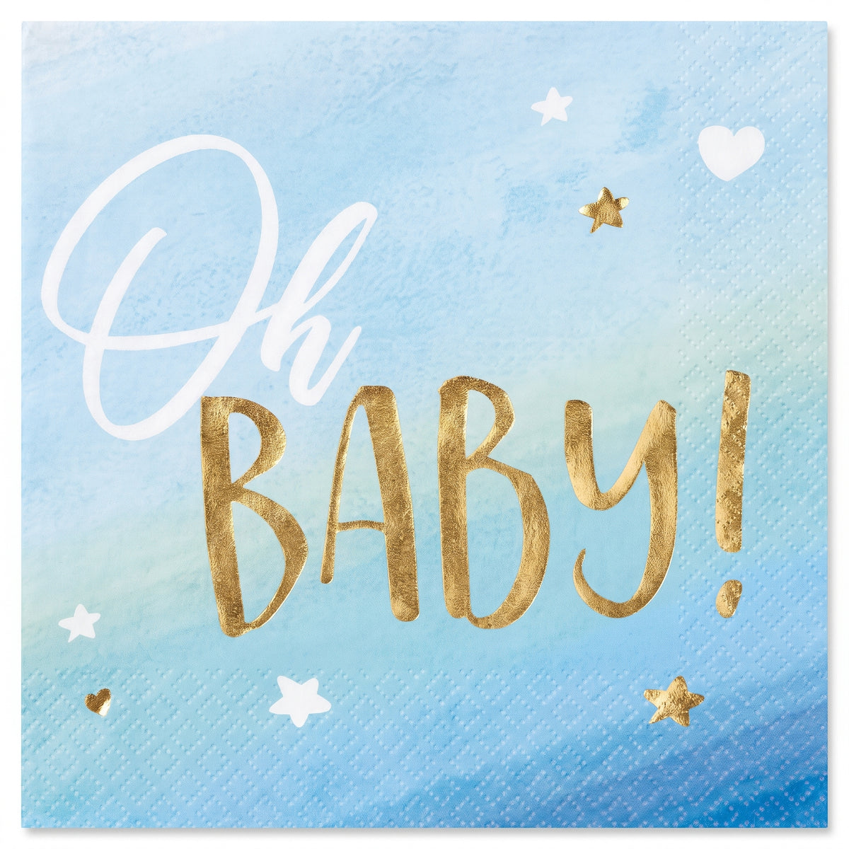 Oh Baby Blue & Gold Beverage Napkins for Baby Shower - 5 In. X 5 In.