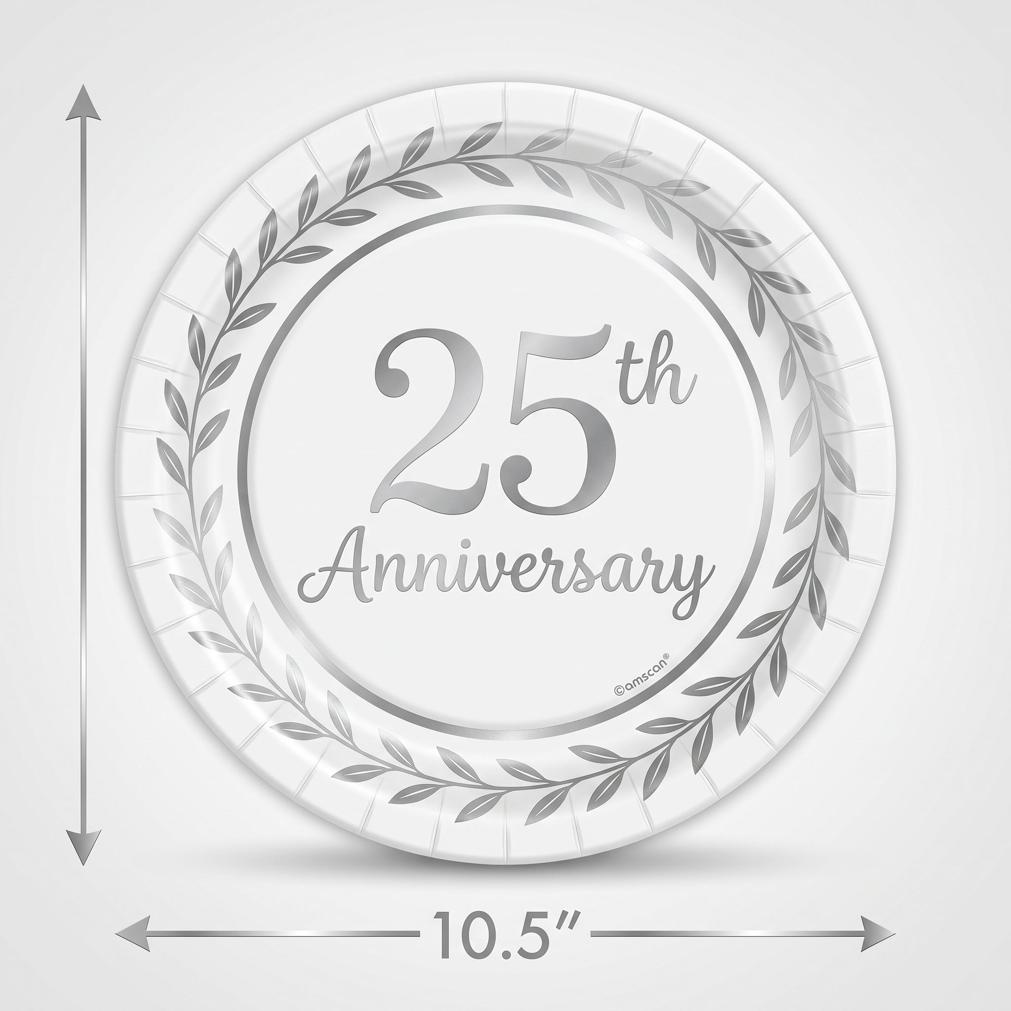 25th Anniversary Metallic Round Dinner Plates, 10.5-Inch, 8-Pack