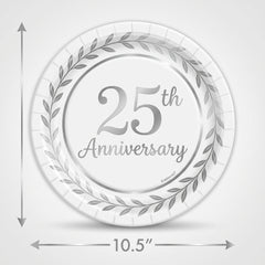 25th Anniversary Metallic Round Dinner Plates, 10.5-Inch, 8-Pack