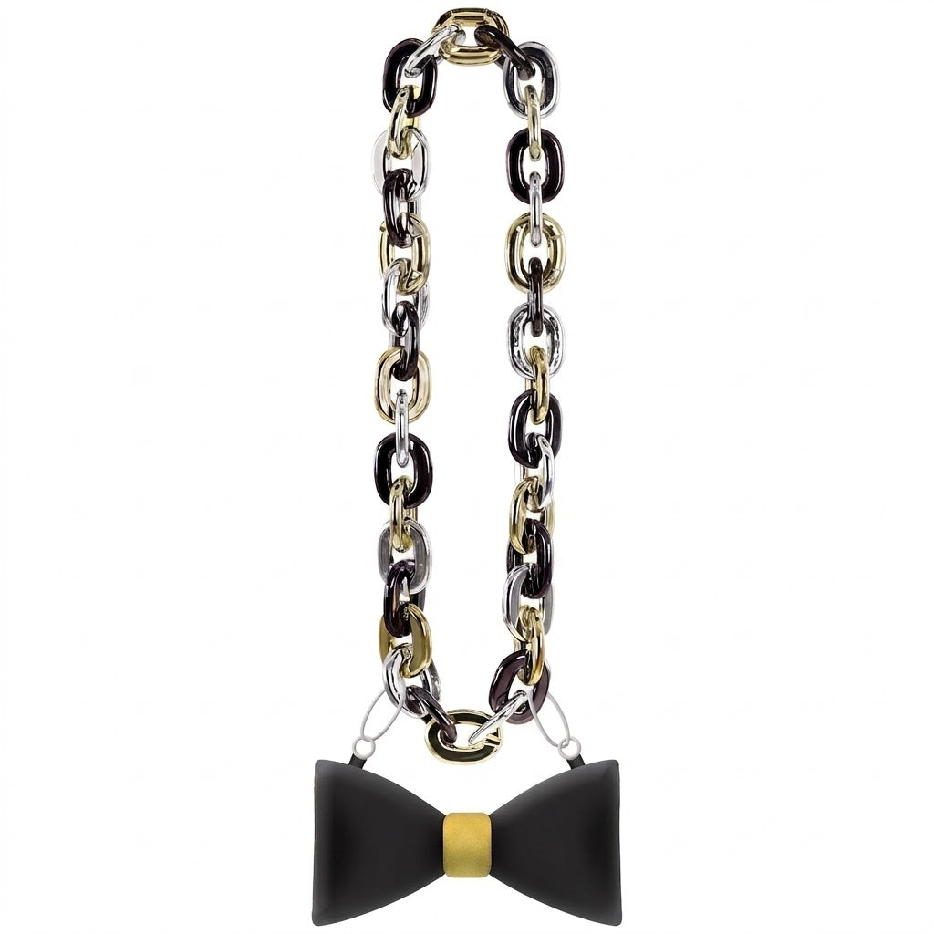 "Happy New Year" Light-Up Bow Tie Chain Necklace in Black, Gold, & Silver