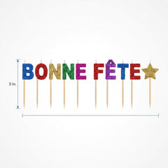 Bonne F√™te Glitter Birthday Candle Picks - 10 pcs