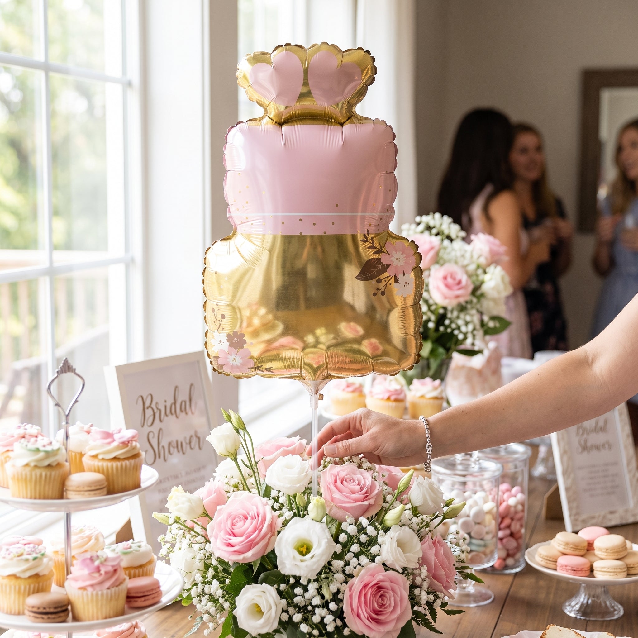 Elegant Wedding Cake Air-Filled Foil Balloon - Gold & Pink
