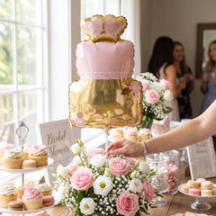Elegant Wedding Cake Air-Filled Foil Balloon - Gold & Pink