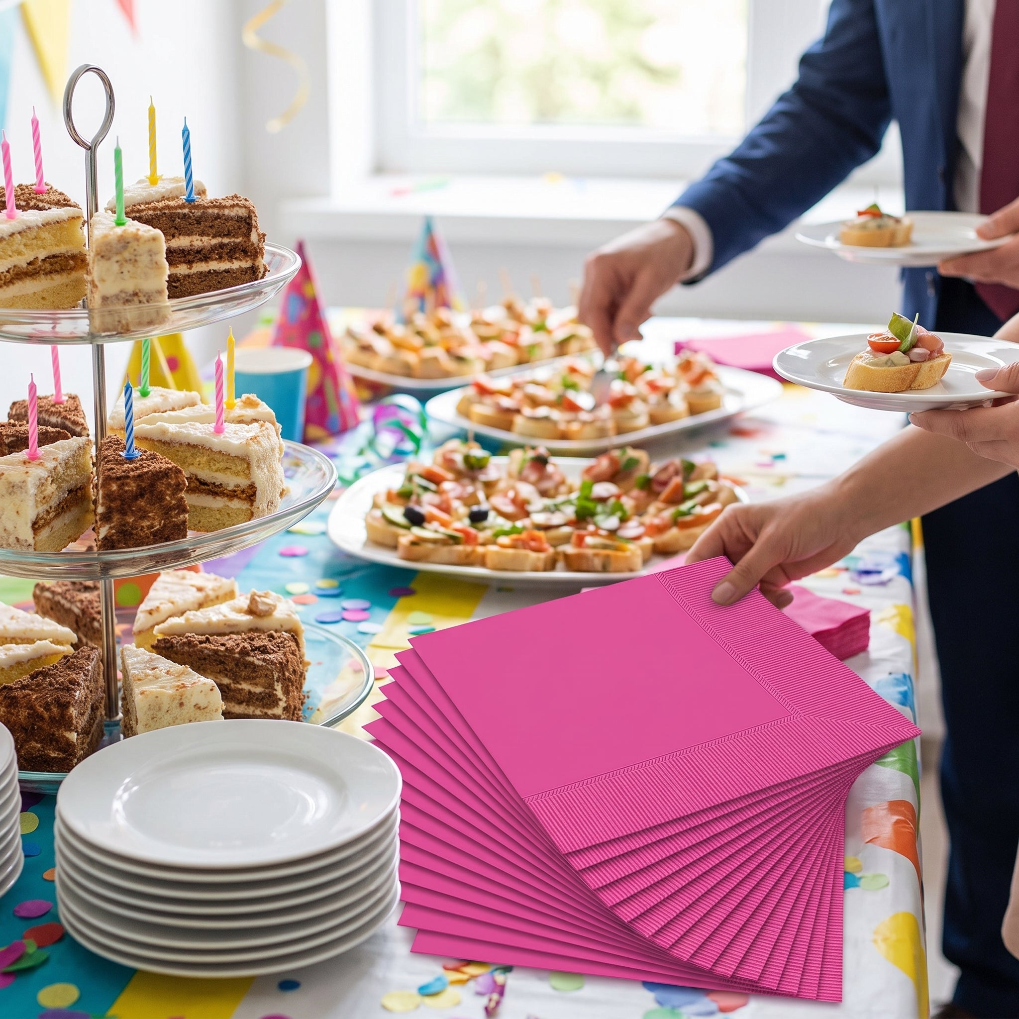 Bright Pink Luncheon Napkins - 6.5 in. x 6.5 in. - 50ct