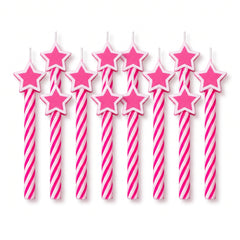 Bright Pink Star Spiral Birthday Candles - 8 Pack