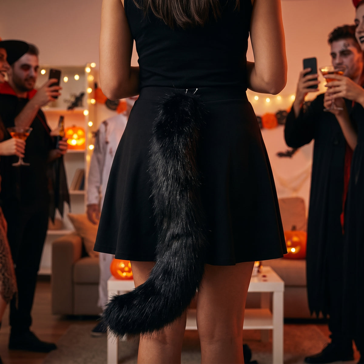 Black Cat or Mouse Fur Costume Tail - 19-Inch Accessory