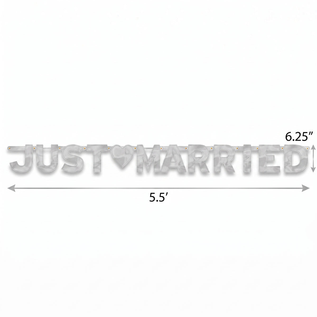 Elegant Silver "Just Married" Letter Banner with Heart Cutout