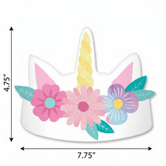 Enchanted Unicorn Paper Crowns with Floral Design, 8-Pack
