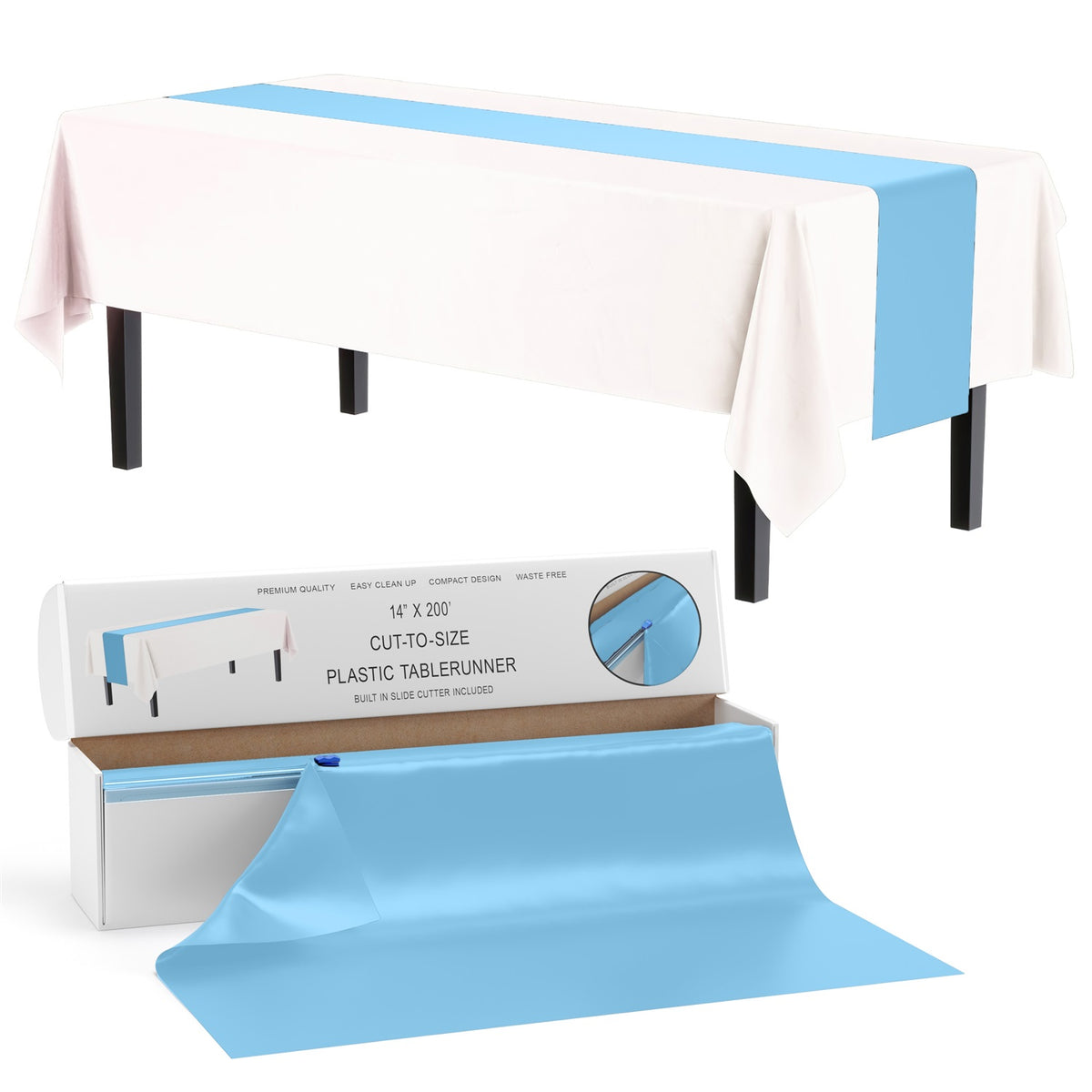 14 In. x 200 Ft. Cut To Size Light Blue Table Runner