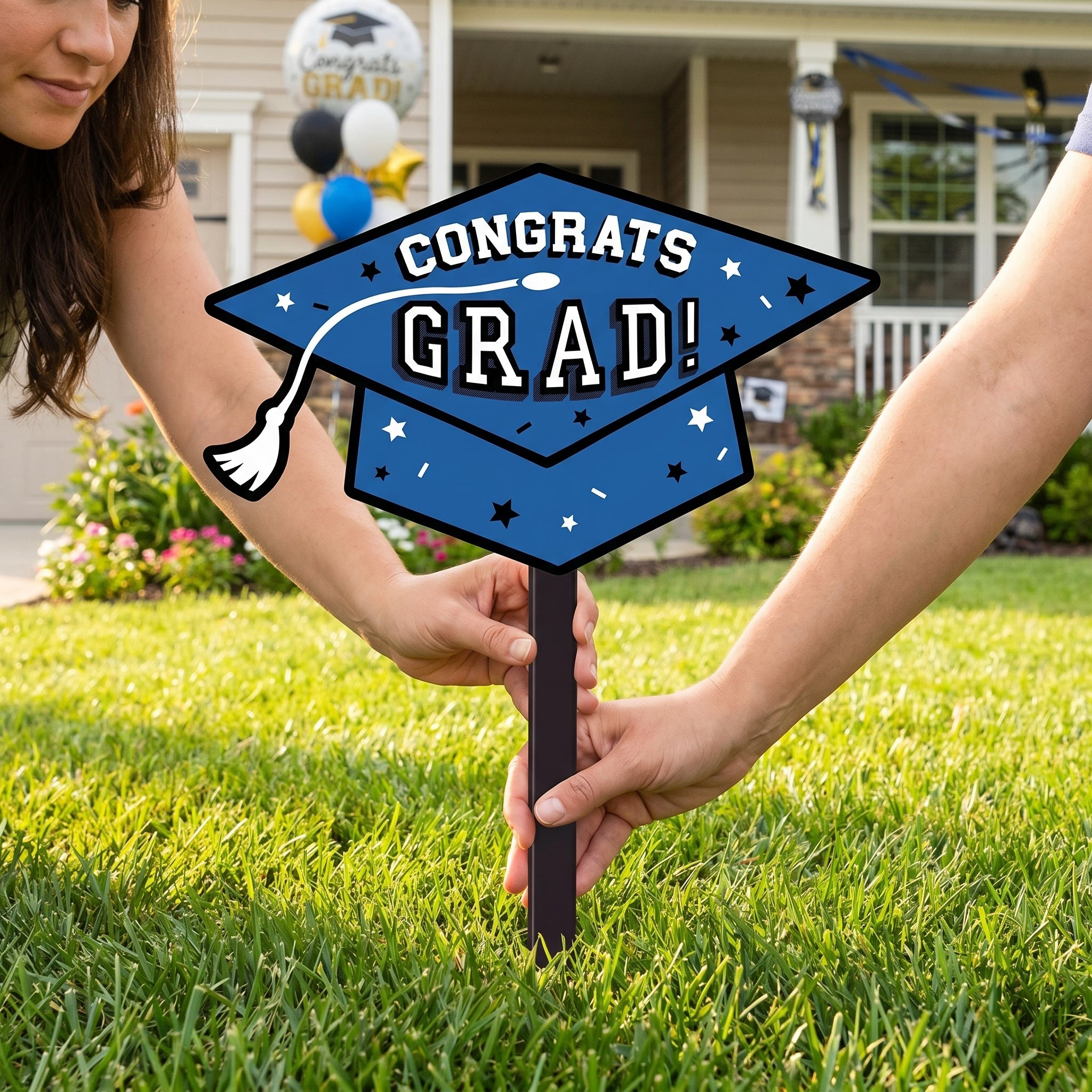 "Congrats Grad" Royal Blue Lawn Sign