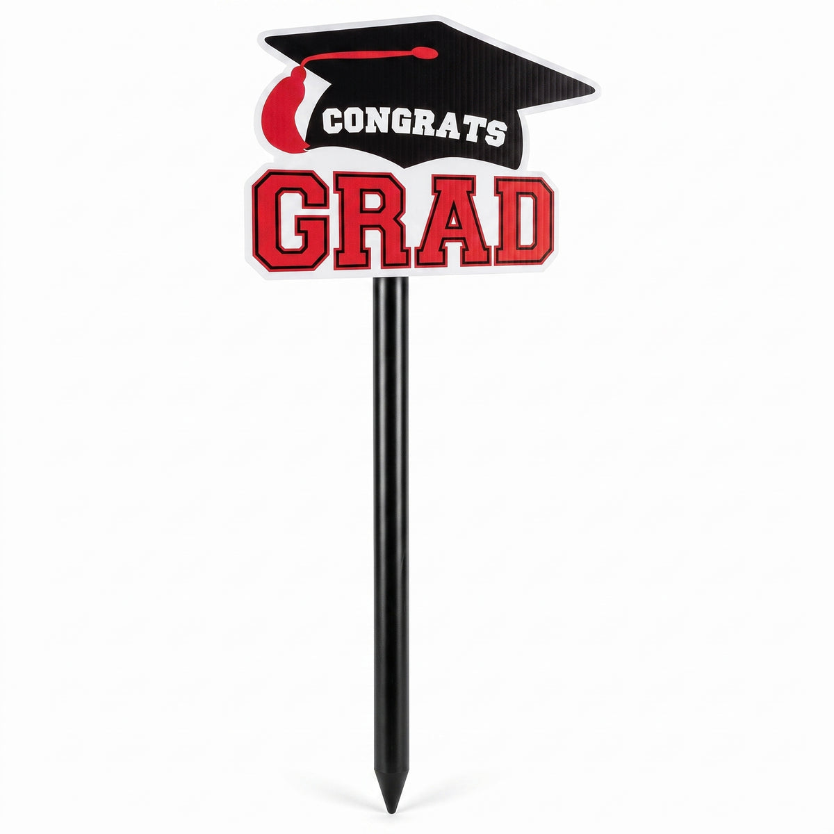 "Congrats Grad" Red Graduation Yard Stake Sign