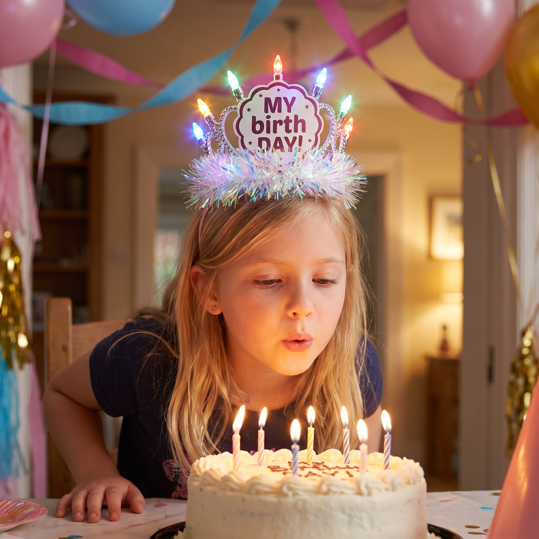 Happy Cake Day Light-Up Birthday Tiara with Tinsel Trim
