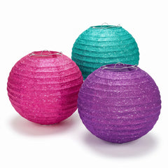 Sparkle Paper Lantern Hanging Decorations - Pink, Teal, and Purple, 9.5-In, 3-Pack