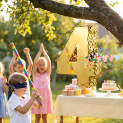 Metallic Gold Number 4 Mini Piñata Decoration - 6-Inch