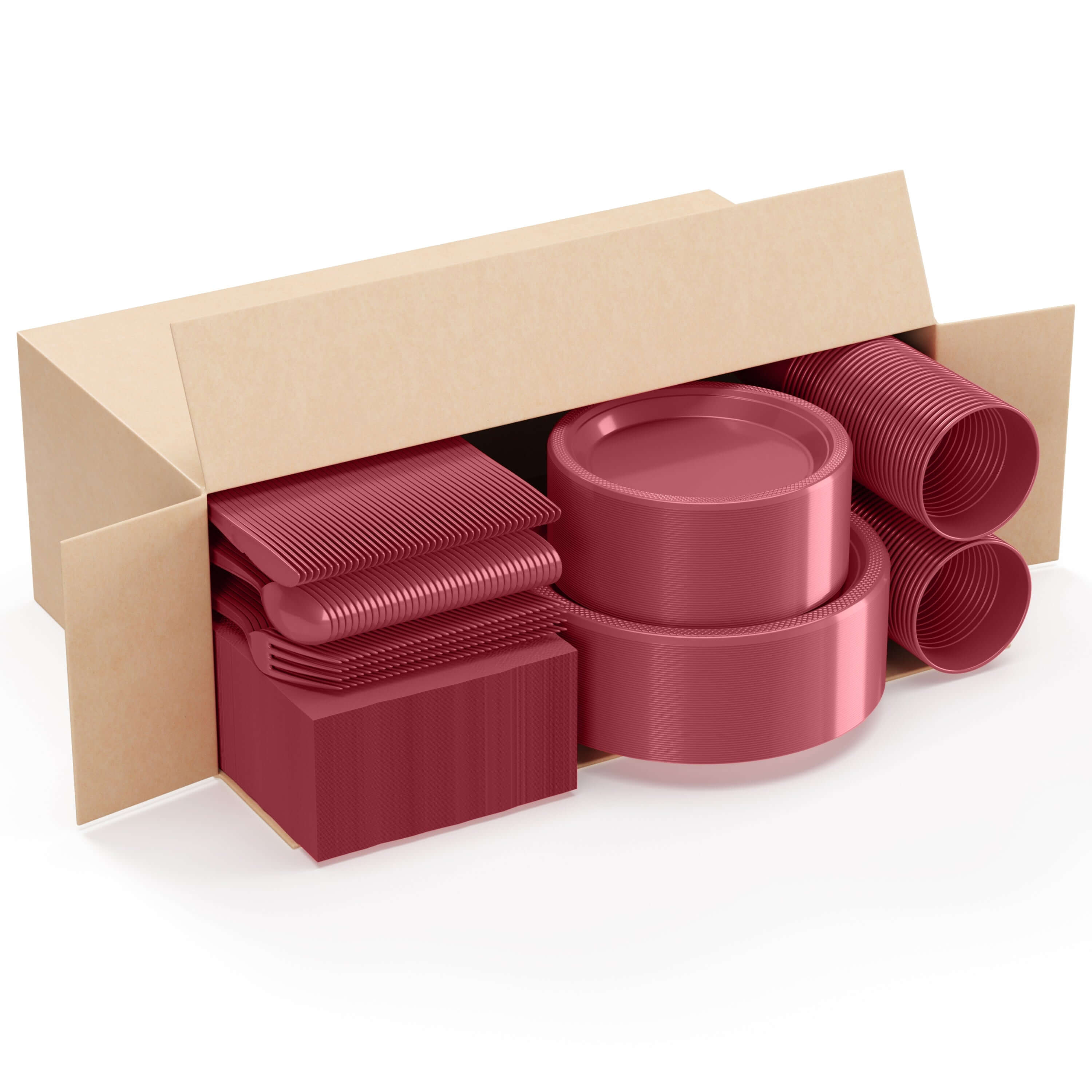 350 Pcs Burgundy Disposable Tableware Set