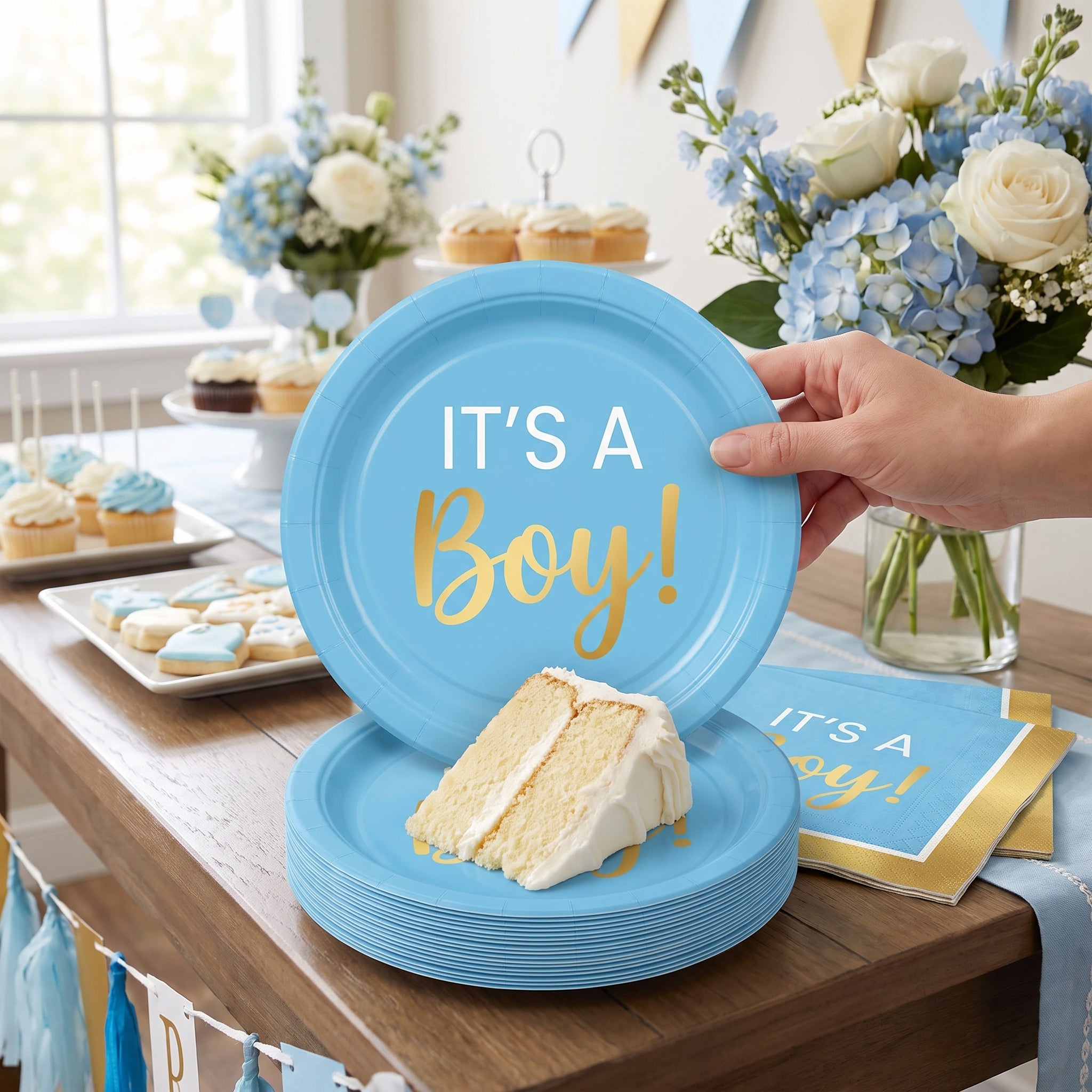 "It's a Boy!" Blue Premium Plastic Lunch Plates, 7.5-Inch, 20-Pack