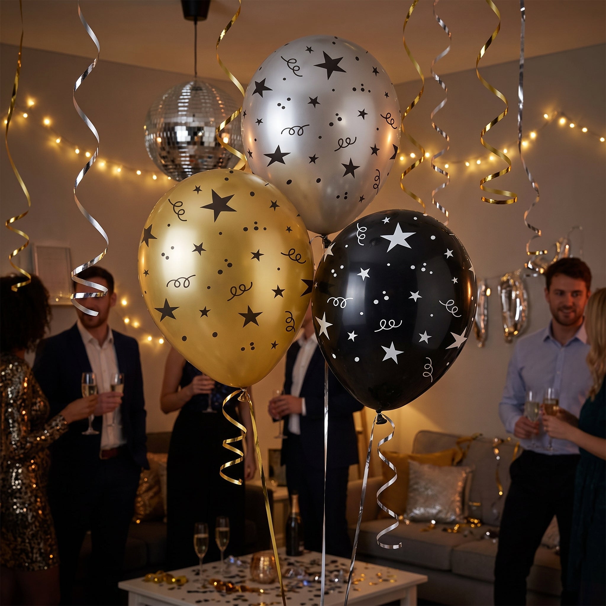 Metallic Star & Confetti Printed Latex Balloons, 11-Inch, 15-Pack