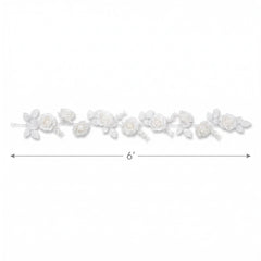 Elegant White Rose & Leaf Fabric Garland - 6 ft