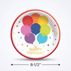 Rainbow Balloon Birthday Paper Plates - 8.5" (8 Count)