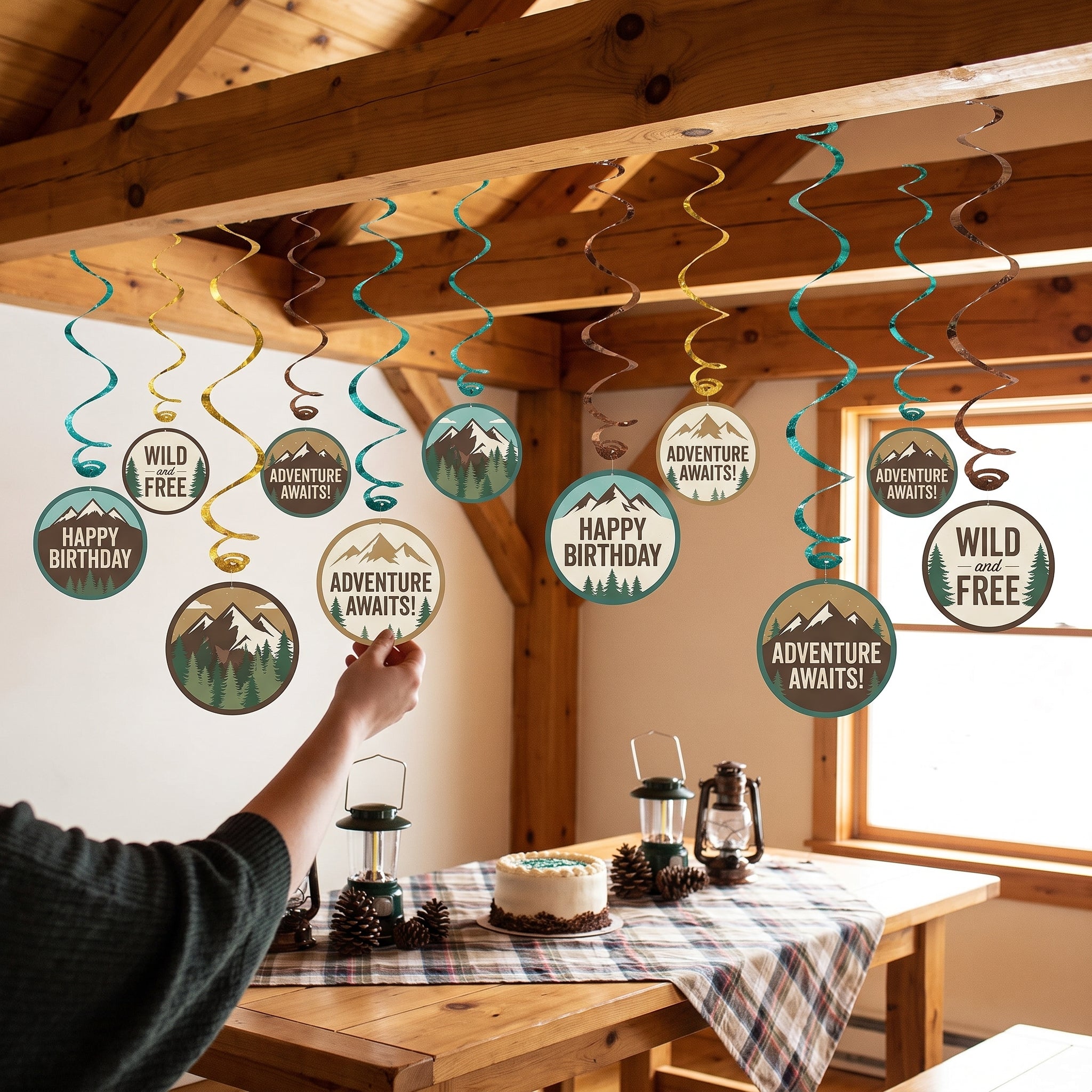 Wilderness Adventure Birthday Swirl Decorations - 12 Pack