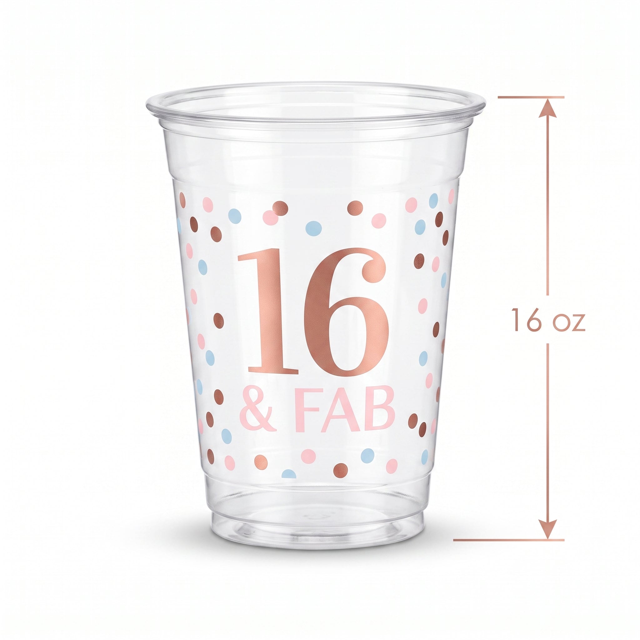 "16 & Fab" Sweet Sixteen Plastic Cups - 16 oz, 20 Pack