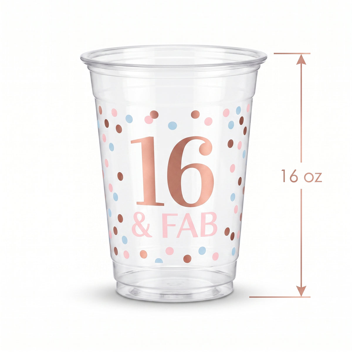 "16 & Fab" Sweet Sixteen Plastic Cups - 16 oz, 20 Pack
