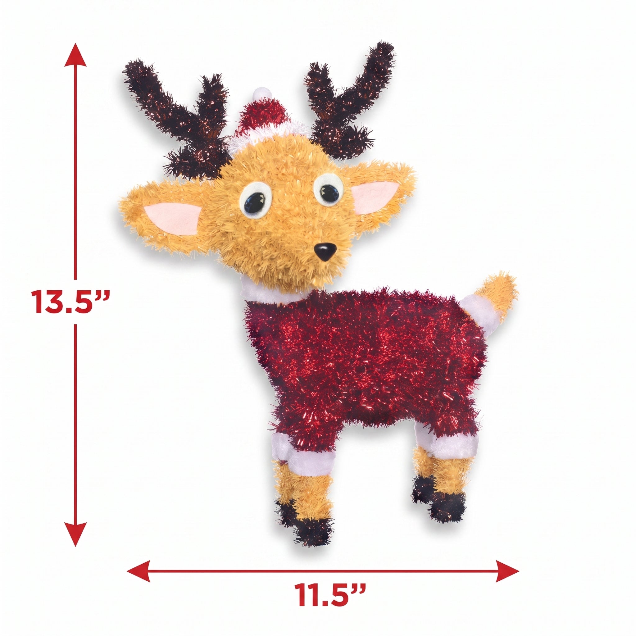 3D Tinsel Reindeer with Santa Hat Christmas Decoration