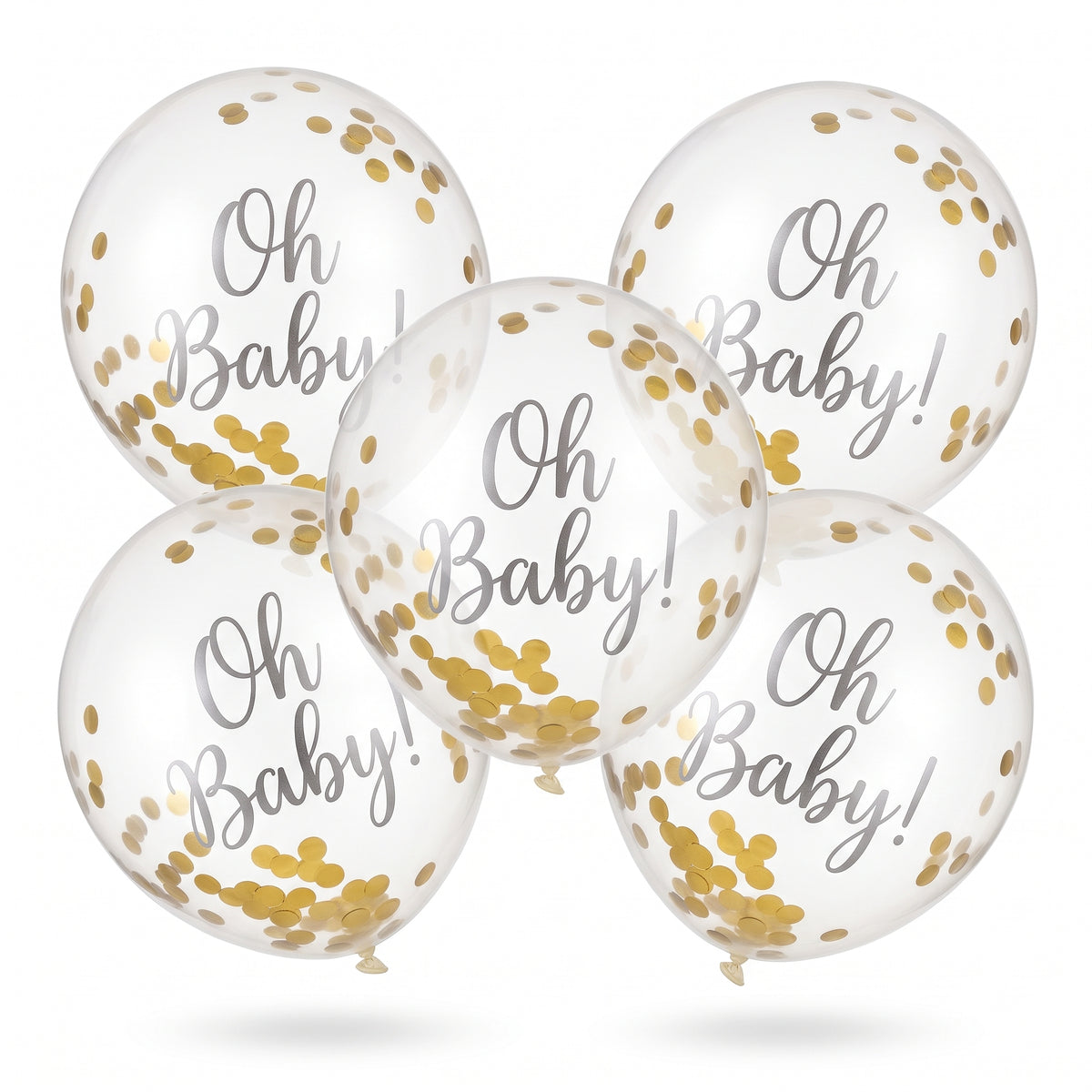"Oh Baby!" Gold Confetti Latex Balloons - 12" - 5 Pack