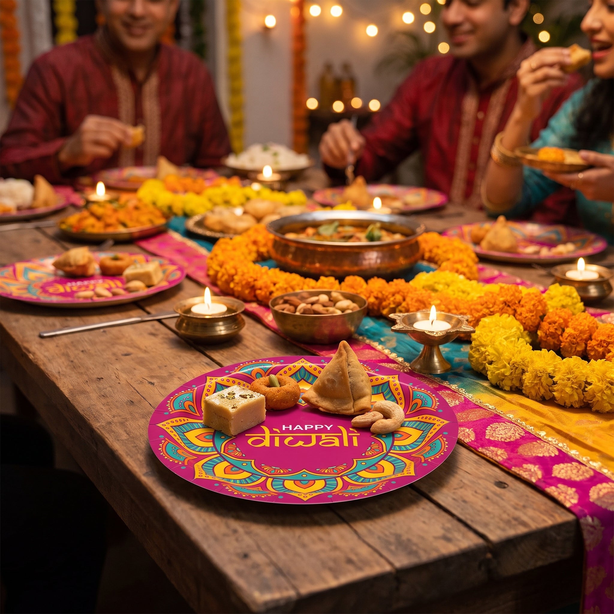Vibrant Diwali Paper Plates - 6.75" Round