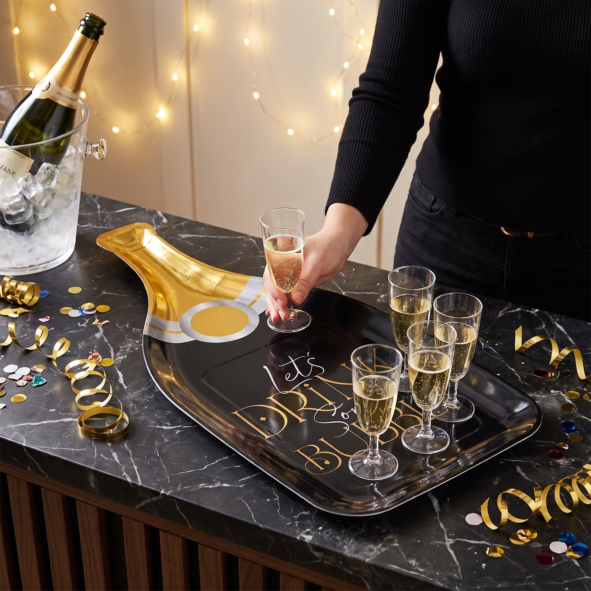 Champagne Bottle Shaped Serving Tray for New Year's Eve