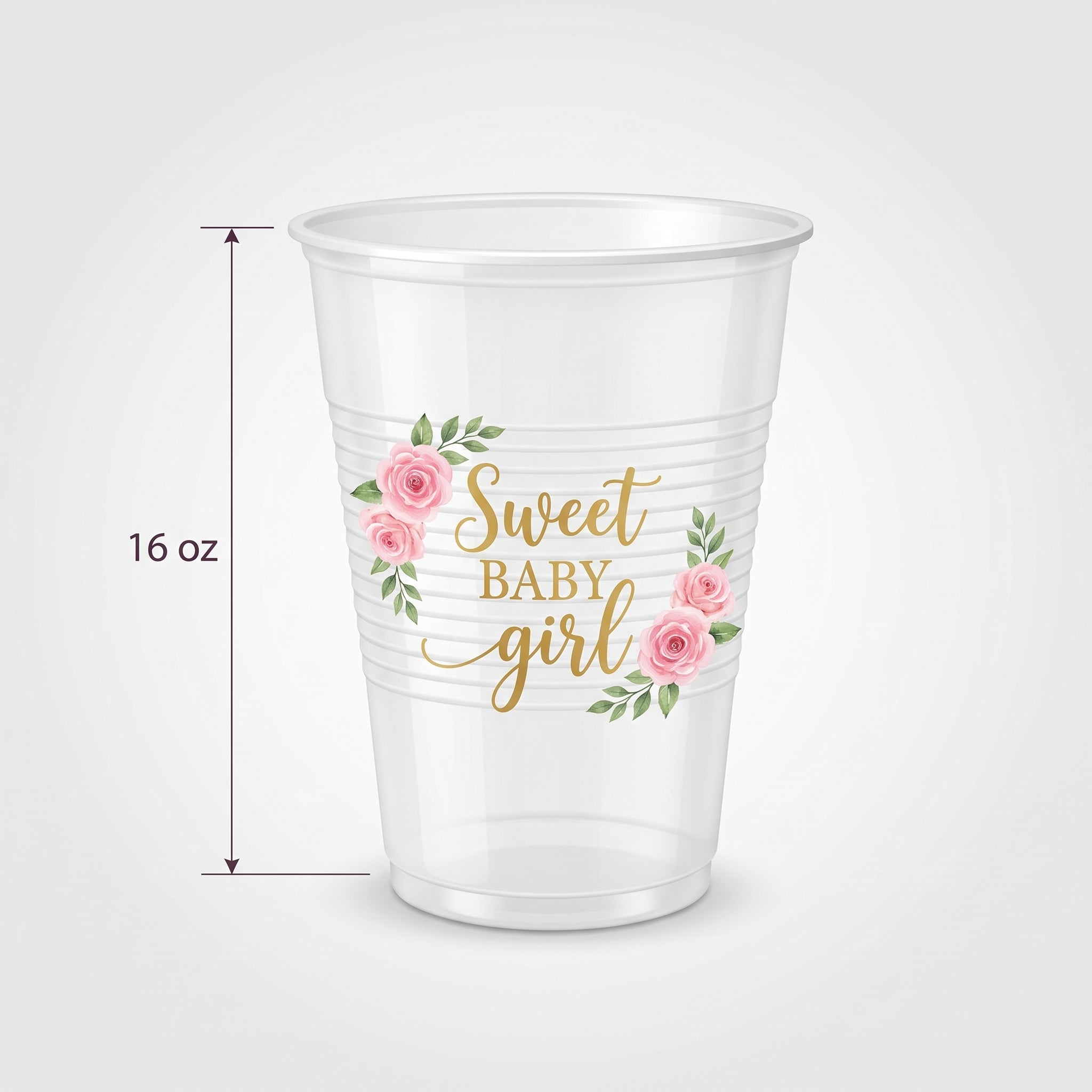 Floral Baby Shower 16oz Plastic Cups - Sweet Baby Girl Design, 25-Pack