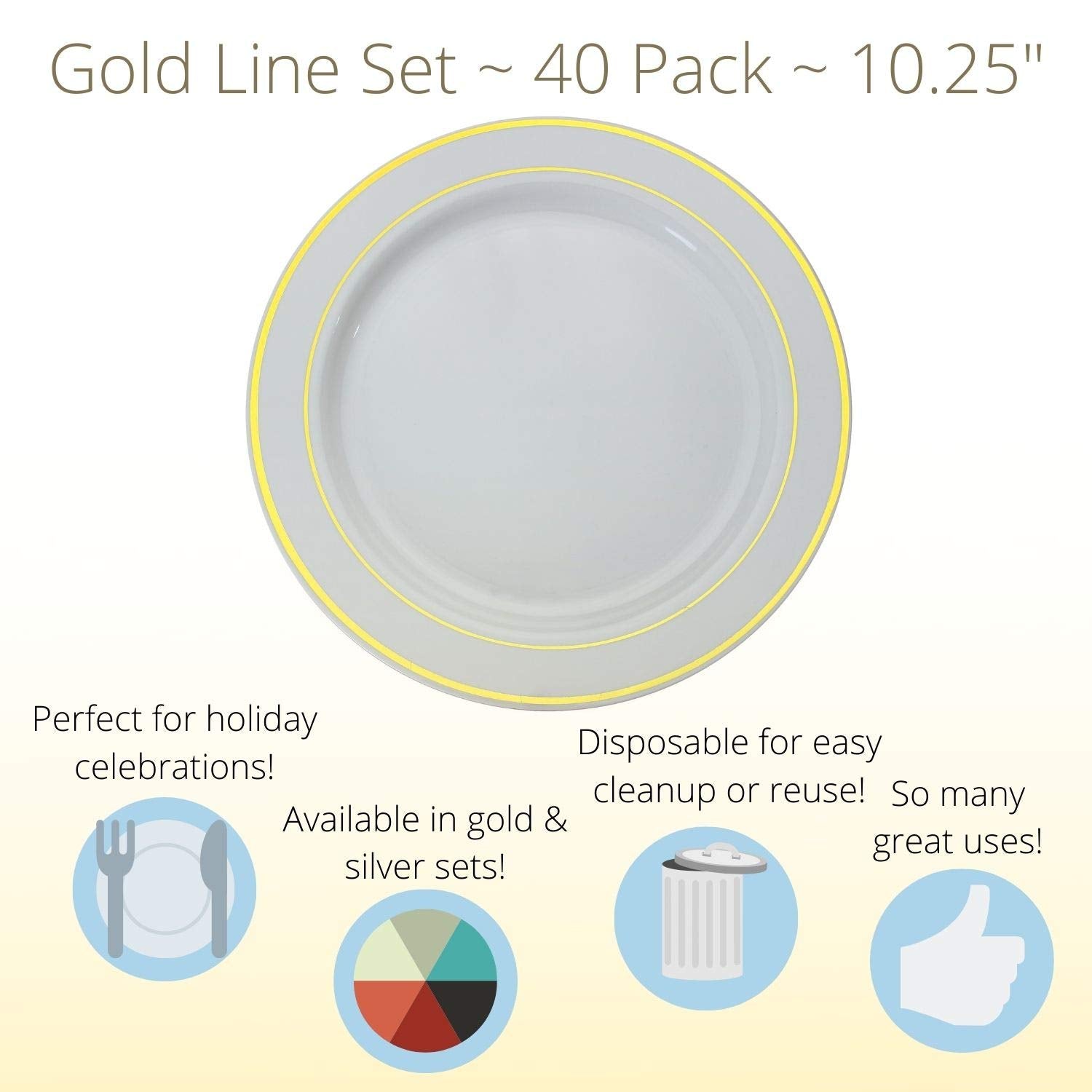 10.25 In. White/Gold Line Design Plates | 10 Count