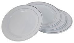 10.25 In. White/Silver Line Design Plastic Plates | 120 Count