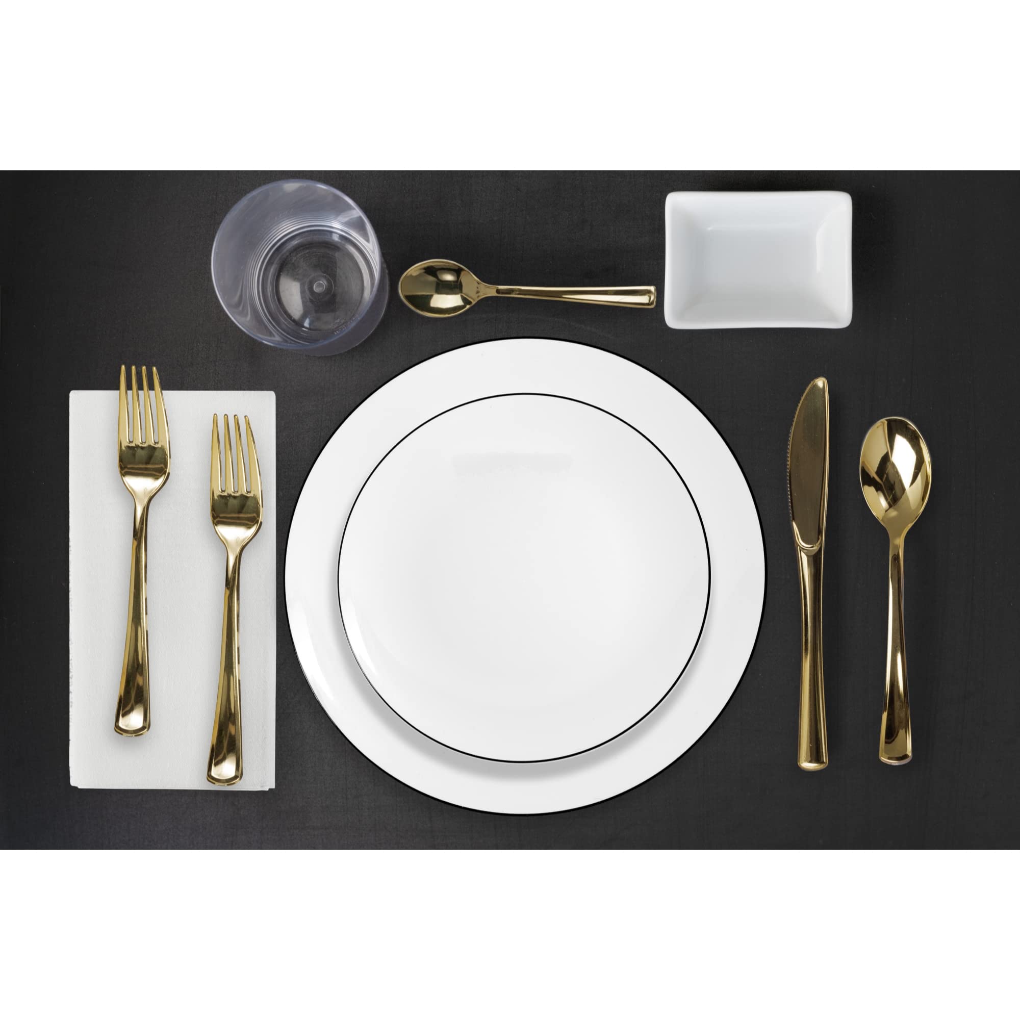 10 In. White & Black Rim Design Plastic Plates | 120 Count