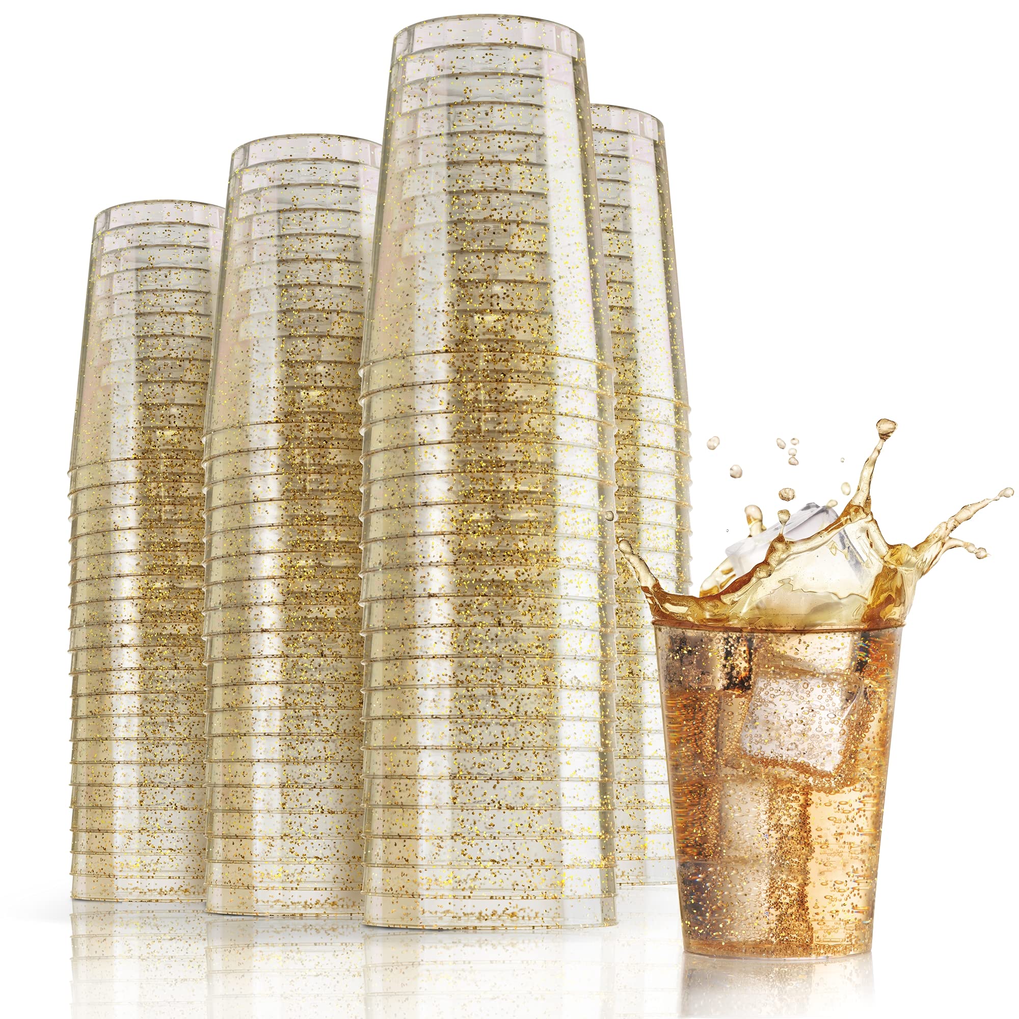 10 Oz. Gold Sparkle Plastic Tumblers | 20 Count