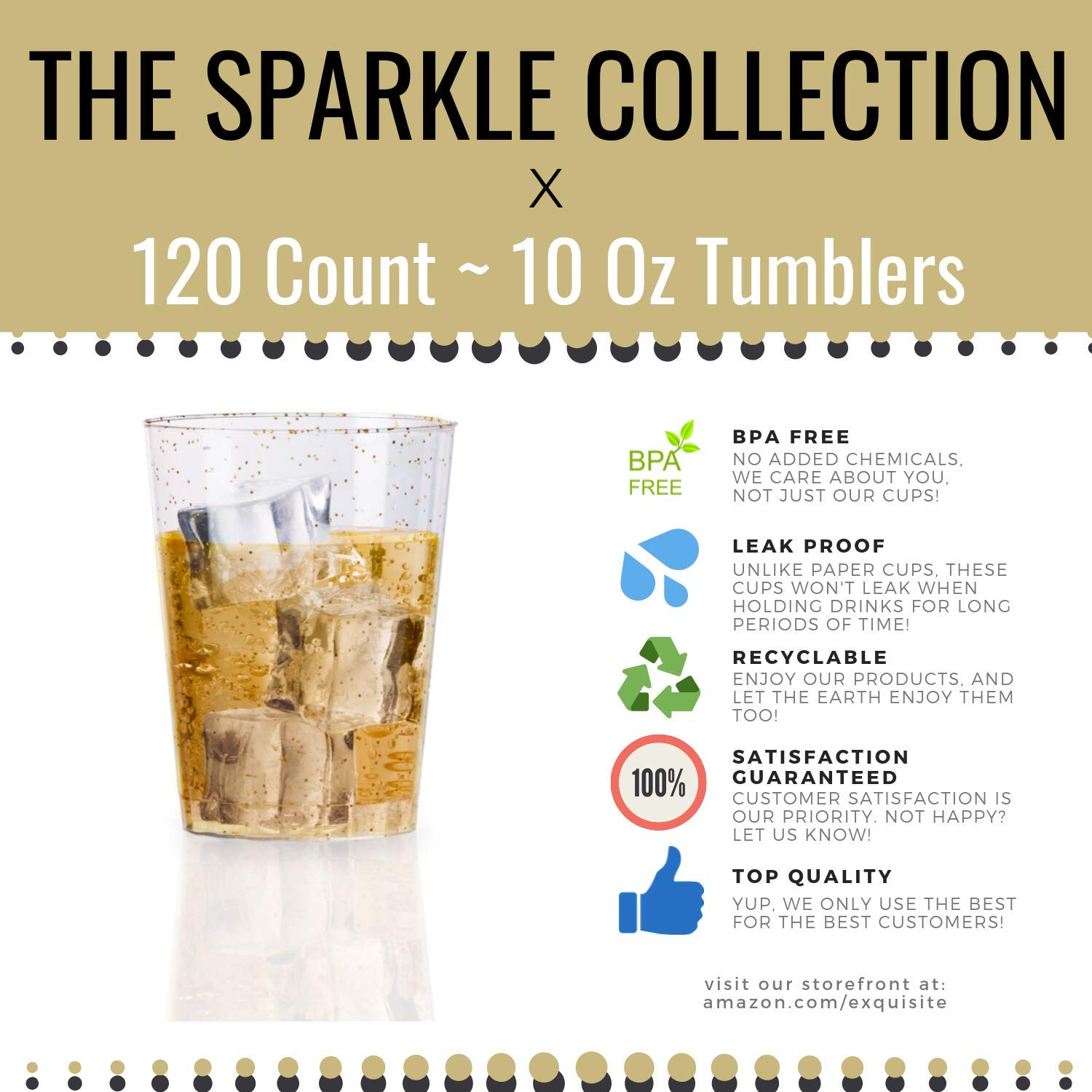 10 Oz. Gold Sparkle Plastic Tumblers | 20 Count