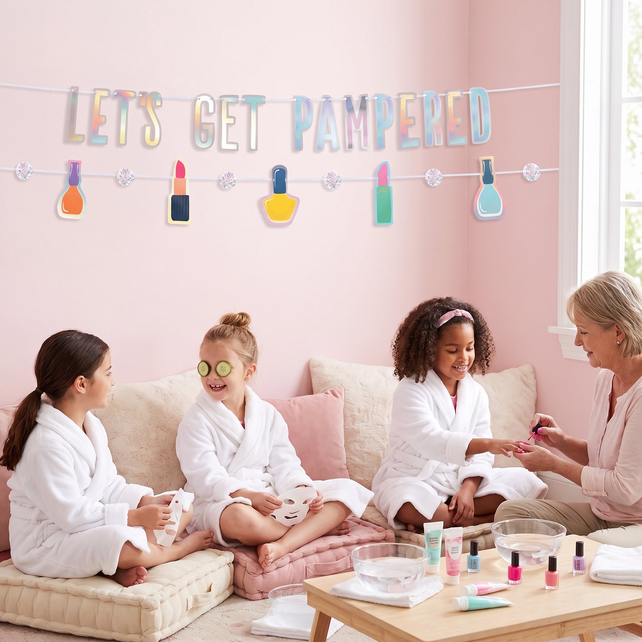 Spa Party "Let's Get Pampered" Letter Banner Set
