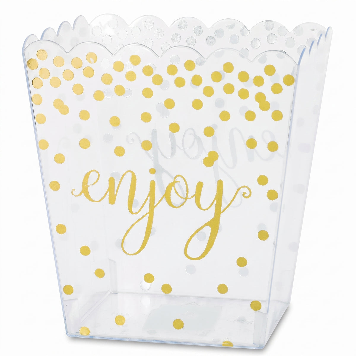 Clear Scalloped Candy Container with Gold Polka Dots, 52oz