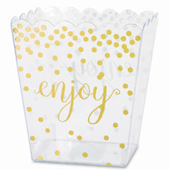 Clear Scalloped Candy Container with Gold Polka Dots, 52oz
