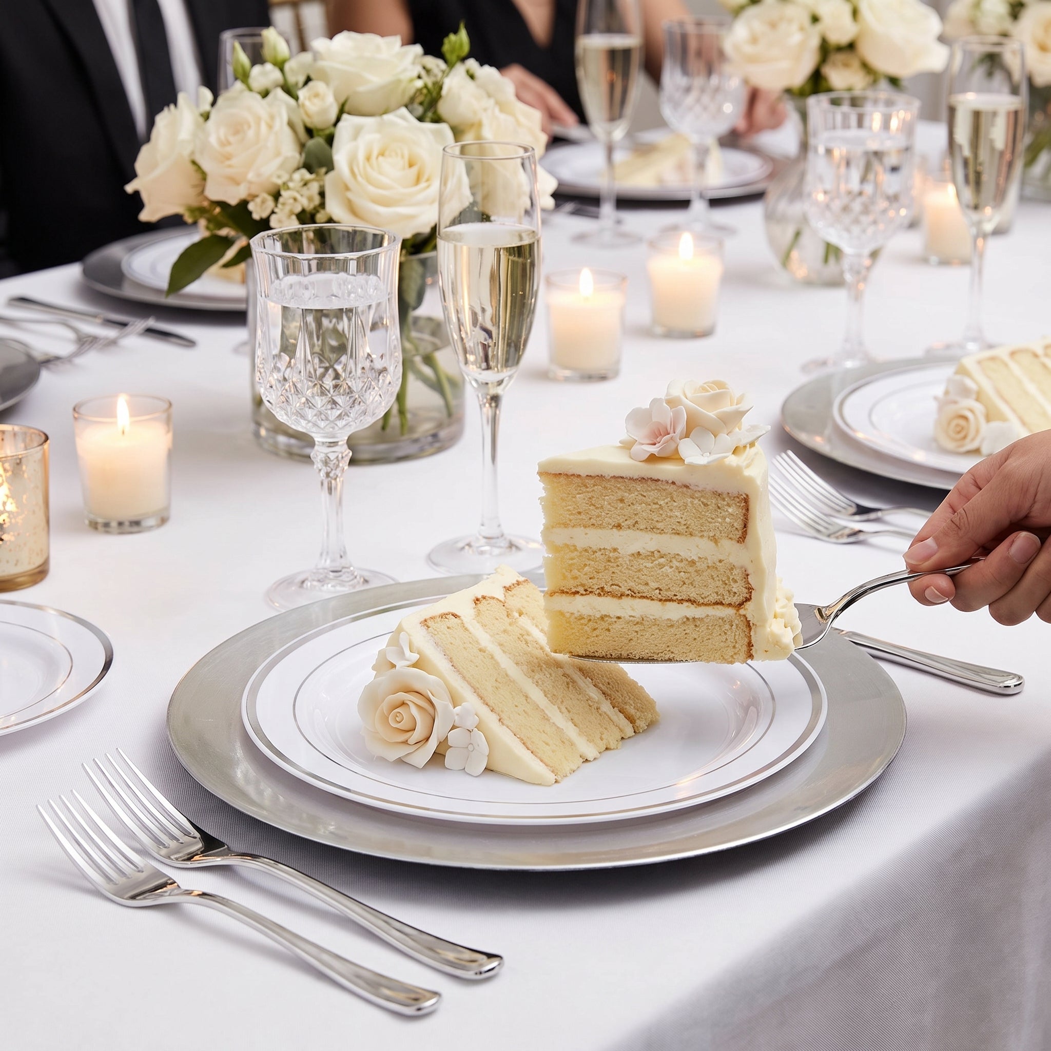 Elegant Silver Trim 7.5" Premium Plastic Plates - 20 Pack