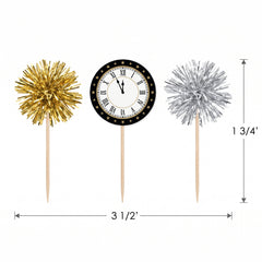 New Year's Eve Countdown Clock & Tinsel Party Picks, 16-Pack