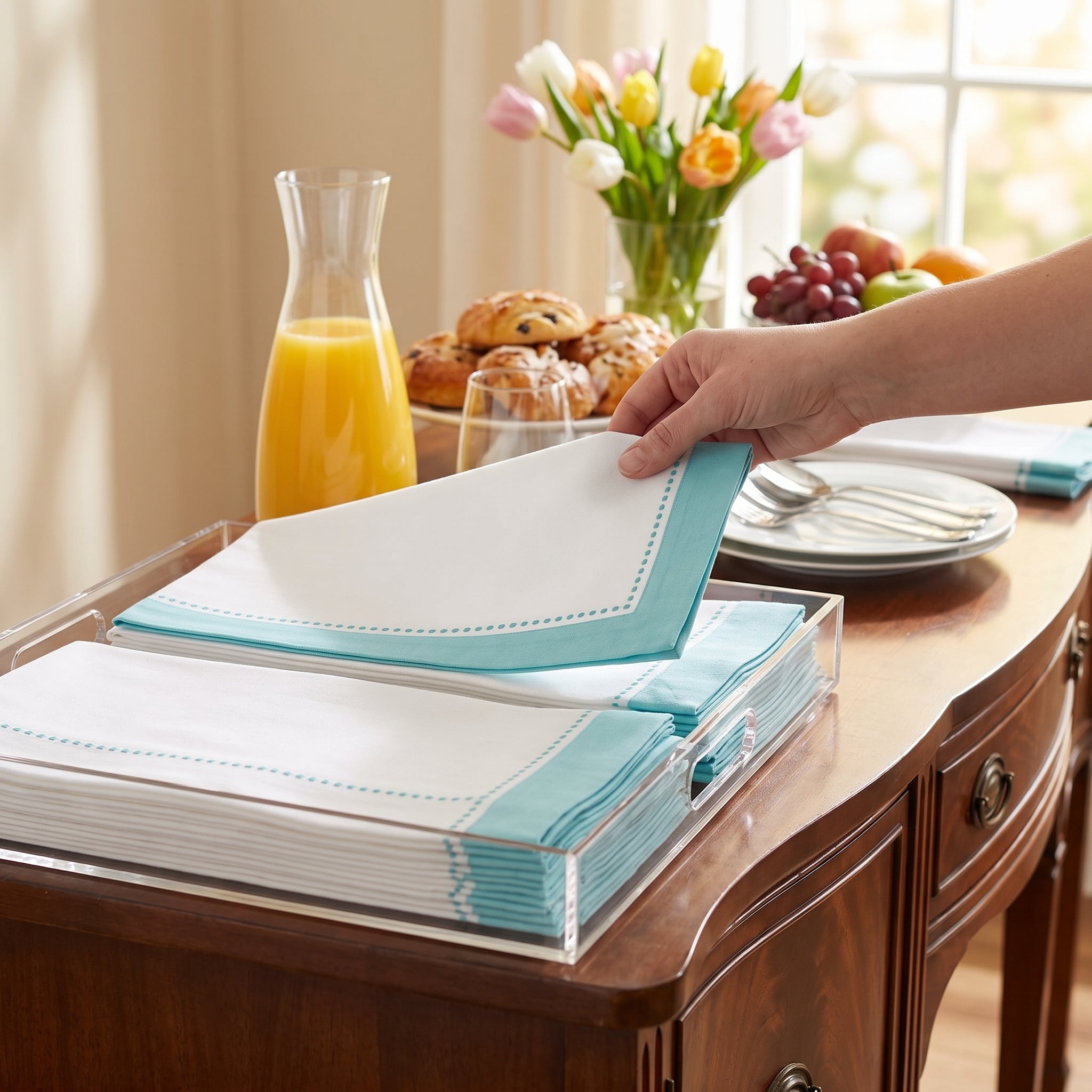 Premium Robin's Egg Blue Buffet Guest Towels - 8 In. x 4 In.
