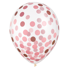 Metallic Pink Confetti Latex Balloons, 12-Inch, 6-Pack for Celebrations